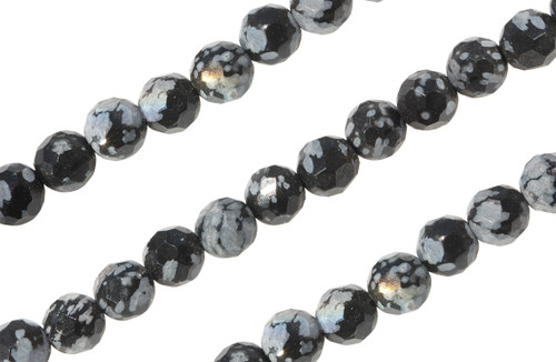 16 IN Strand 4 mm Snowflake Obsidian Round Faceted Gemstone Beads