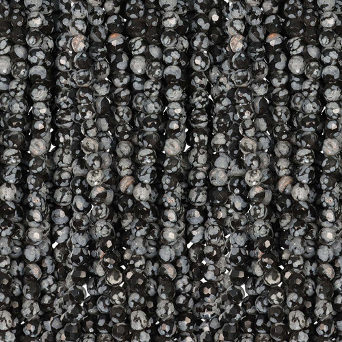 Round Faceted Gemstone Beads 4mm 16 IN Strand-Snowflake Obsidian