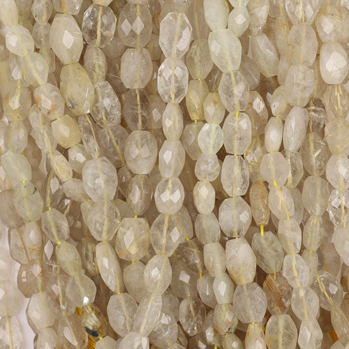 Oval Faceted Gemstone Beads 7x9mm 13 1/2 IN Strand-Rutilated Quartz