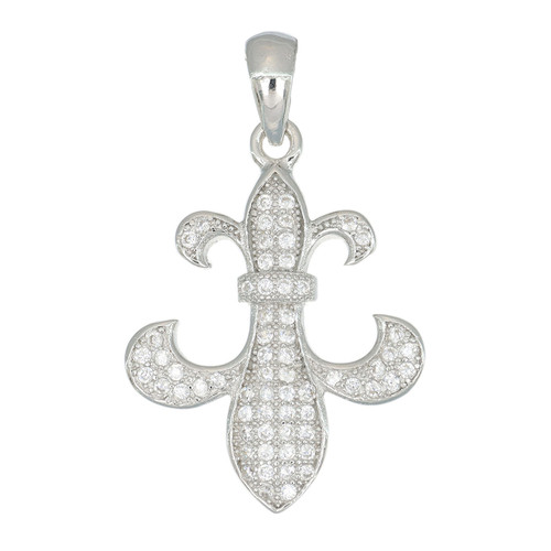 Stunning Sterling Silver Fleur De Lis Pendant with AAA Cubic Zirconia