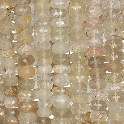 Rondelle Faceted Gemstone Beads 9-10mm 10 IN Strand-Rutilated Quartz Rondelle Faceted Gemstone Beads 9-10mm 10 IN Strand-Rutilated Quartz