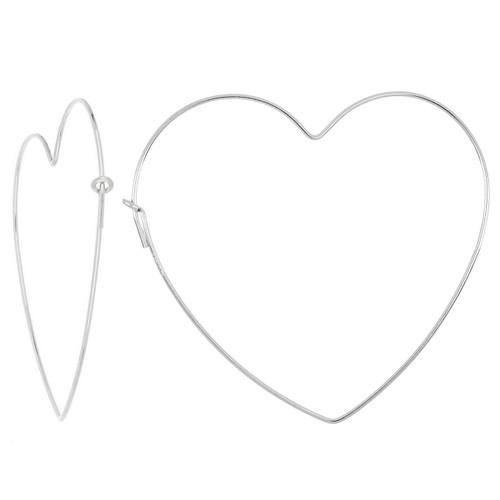 Sterling Silver Heart Wire Hoops 43mm Sterling Silver Heart Wire Hoops 43mm