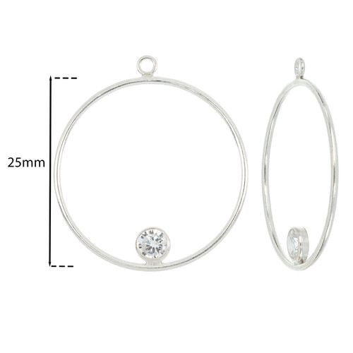 Sterling Silver Round Drops W/ 4mm CZ