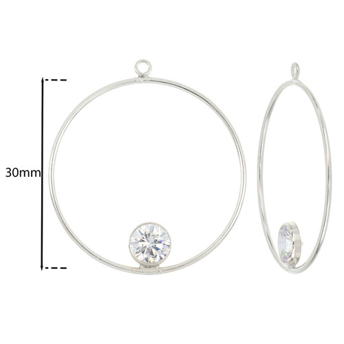 Sterling Silver Round Drops W/ 6mm cz