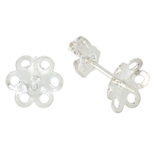 Sterling Silver 8mm Flower Cup Ear Stud Post - 2 Pairs