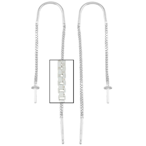 Sterling Silver Box Chain Threaders W/ Cup Drop - 1 Pair Sterling Silver Box Chain Threaders W/ Cup Drop - 1 Pair