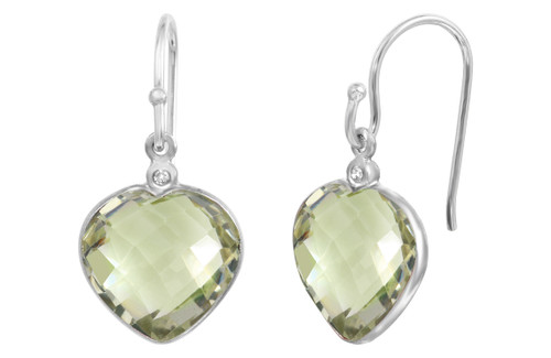 Green Amethyst Heart Shaped Sterling Silver Earrings