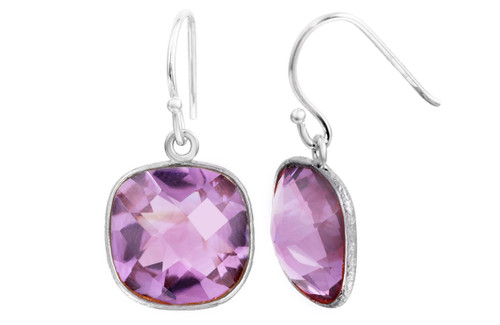 Amethyst Earrings Rounded Squared Sterling Silver