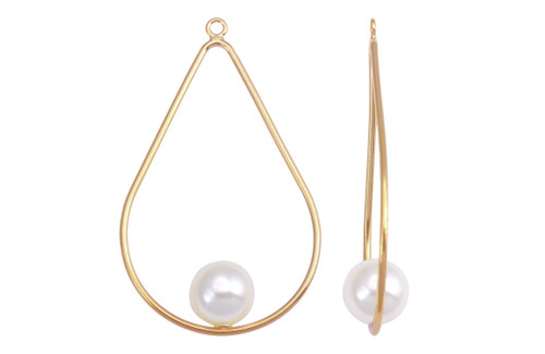 1 Pair Bag of 38X25 mm Gold Filled Teardrop Drop With 8 mm Swarovski Crystal Pearl