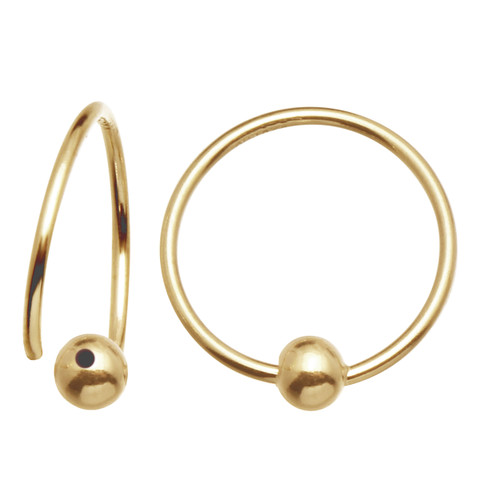 1 Pair 12 mm Gold Filled Round Ear Wire With 3 mm Bead