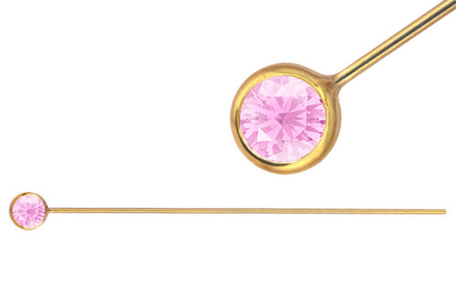 2 Pc Bag of 3 mm 14K Gold Filled Pink CZ Head Pins 24 Gauge 1.5 Inch