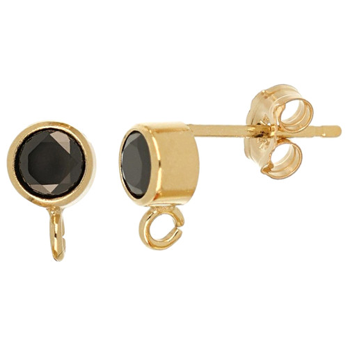14k Gold Filled Earring Posts W/4 mm CZ 1 Pair- Black 14k Gold Filled Earring Posts W/4 mm CZ 1 Pair- Black
