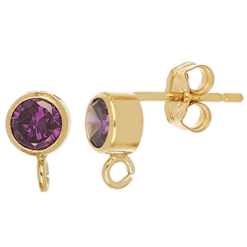 14k Gold Filled Earring Posts W/4mm CZ 1 Pair- Purple 14k Gold Filled Earring Posts W/4mm CZ 1 Pair- Purple