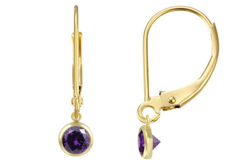 4 mm Purple CZ Drop Earrings W/ Leverbacks With Ring