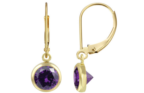 6 mm Purple CZ Drop Earrings W/ Leverbacks With Ring