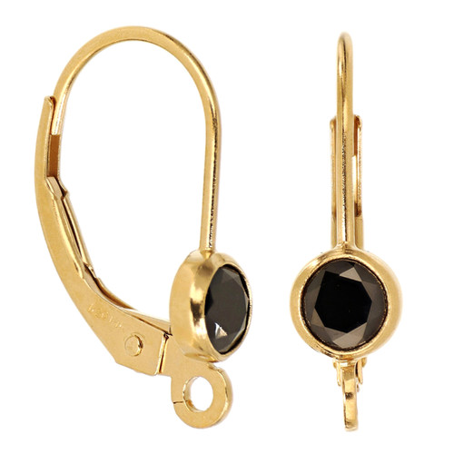 14k Gold Filled Leverbacks W/4mm CZ 1 Pair-Black 14k Gold Filled Leverbacks W/4mm CZ 1 Pair-Black