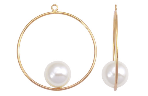1 pair, 2 Pcs 30 mm Gold Filled Round Drop With 10 mm Swarovski Crystal Pearl