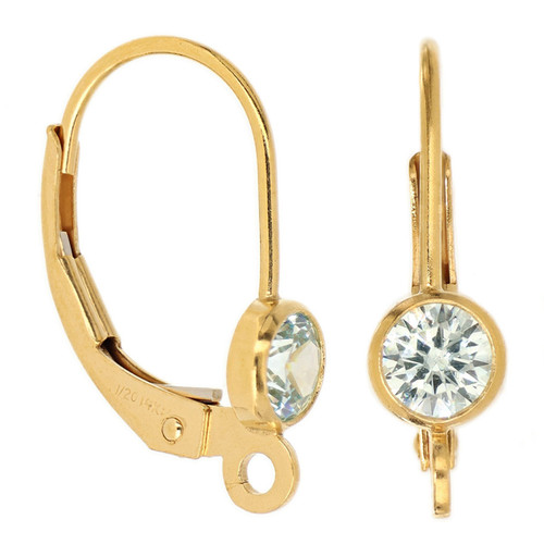 14k Gold Filled Leverbacks W/4mm CZ 1 Pair- Aqua Blue 14k Gold Filled Leverbacks W/4mm CZ 1 Pair- Aqua Blue