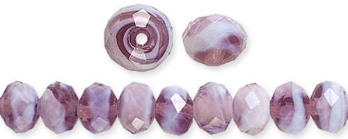 Rondelle Faceted Lampwork Glass Beads - Purple w/White