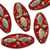 Oval Flower Pressed Czech Glass Beads 10x20mm 6 pcs - Clear Red & Metallic Mint Green