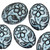 Oval w/ Flower Czech Glass Beads - Black w/ Light Blue Wash