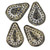 Filigree Teardrop Czech Glass Beads - Black with Gold and Silver Tones