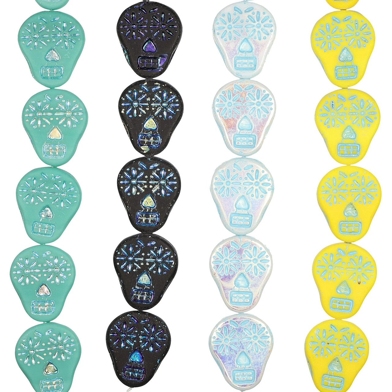 Sugar Skull Pressed Czech Glass Beads