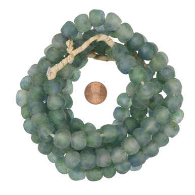 Light Blue Recycled Glass Beads - 18mm Round, Large Hole - Ghana African Sea Glass - The Bead Chest