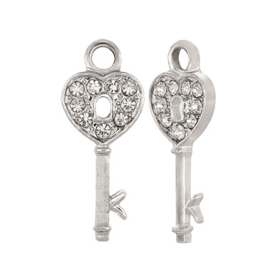 Silver Plated CZ Heart Key Charm 25.2x10.3 mm