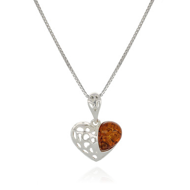 Sterling Silver Amber Heart Necklace