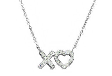 Sterling Silver XO Heart CZ Necklace