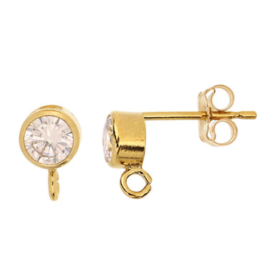 14k Gold Filled CZ Posts W/Ring 4mm - 1 Pair