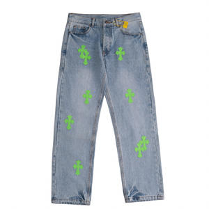 Chrome Hearts Cross Patch Denim Light Wash Green