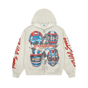 DUAA Ivory Racing Graphic Zip Hoodie
