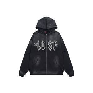 LOST INTRICACY Crystal Logo Zip Hoodie