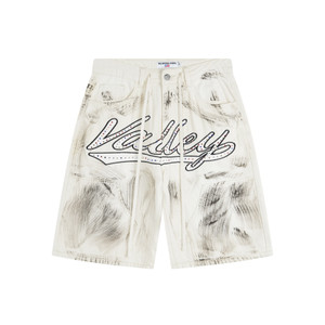 Valley Script Denim Shorts Vintage White