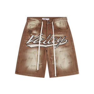Valley Script Denim Shorts Vintage Brown