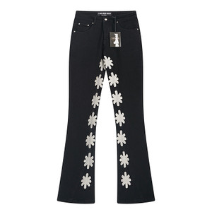 Black Flared Jeans with White Cross Appliqué