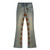 Vintage Olive Wash Flared Jeans with Brown Cross Appliqué