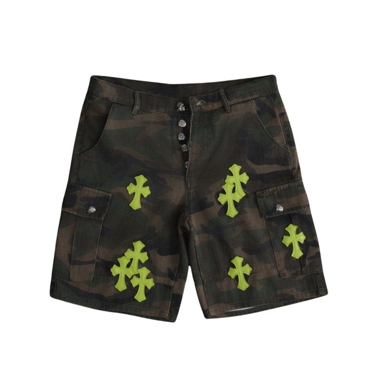 Chrome Hearts Cross Patch Carpenter Shorts Camo Green