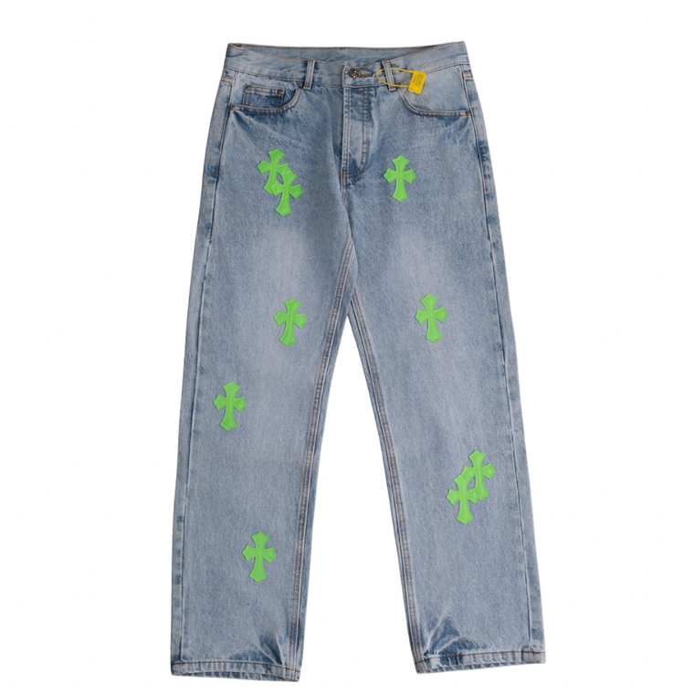 Chrome Hearts Cross Patch Denim Light Wash White