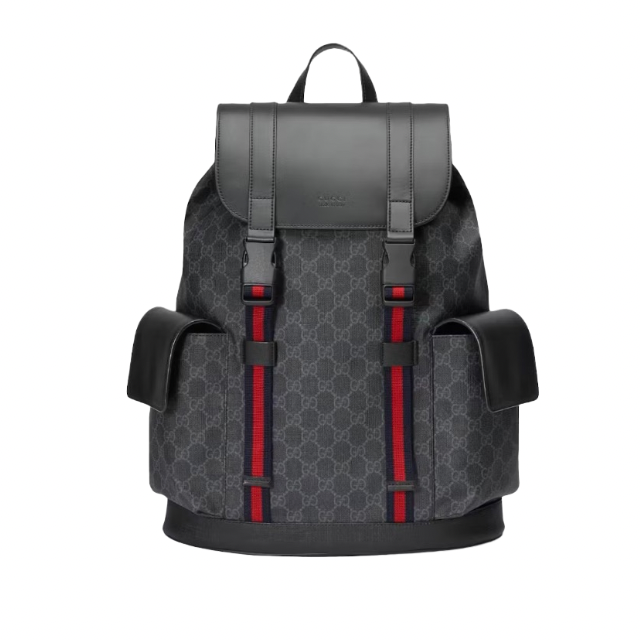 Gucci GG Supreme Backpack (Black/Red Web