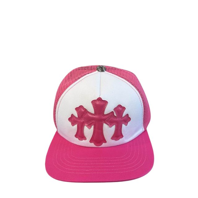 Chrome Hearts Triple Cross Trucker Hat Pink/White