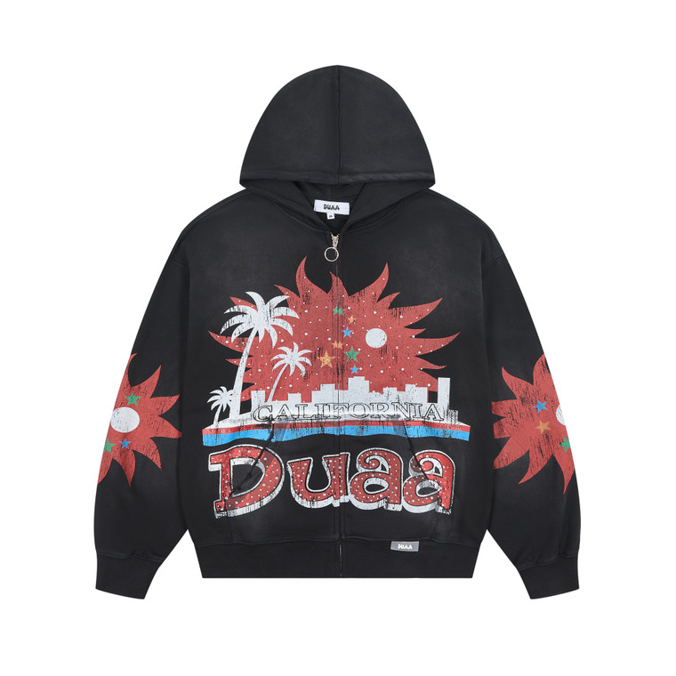 DUAA Black Sunset Palm Zip Hoodie