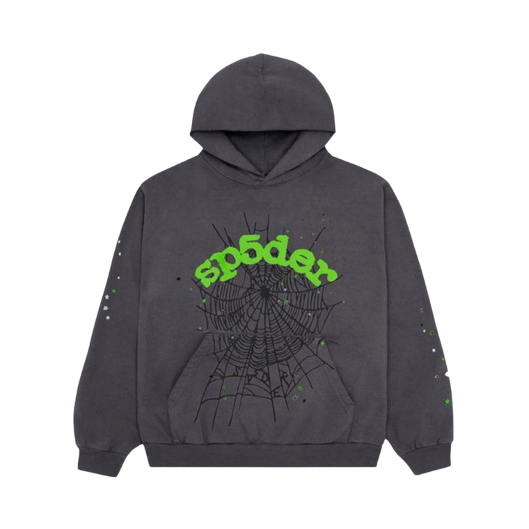 Sp5der Web Hoodie – Charcoal/Green