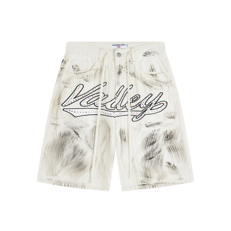 Valley Script Denim Shorts Vintage White