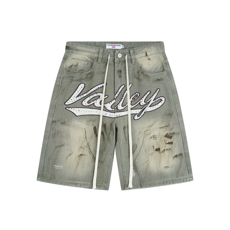 Valley Script Denim Shorts Vintage Olive