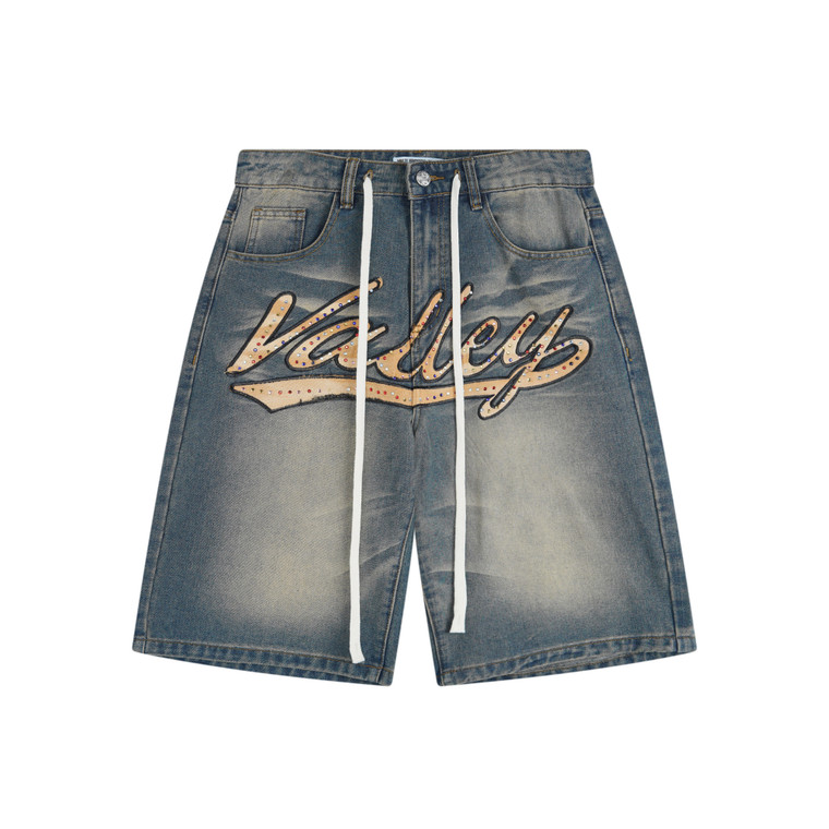 Valley Script Denim Shorts Vintage Blue