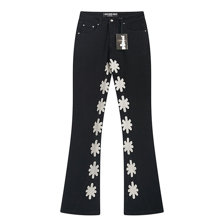 Black Flared Jeans with White Cross Appliqué