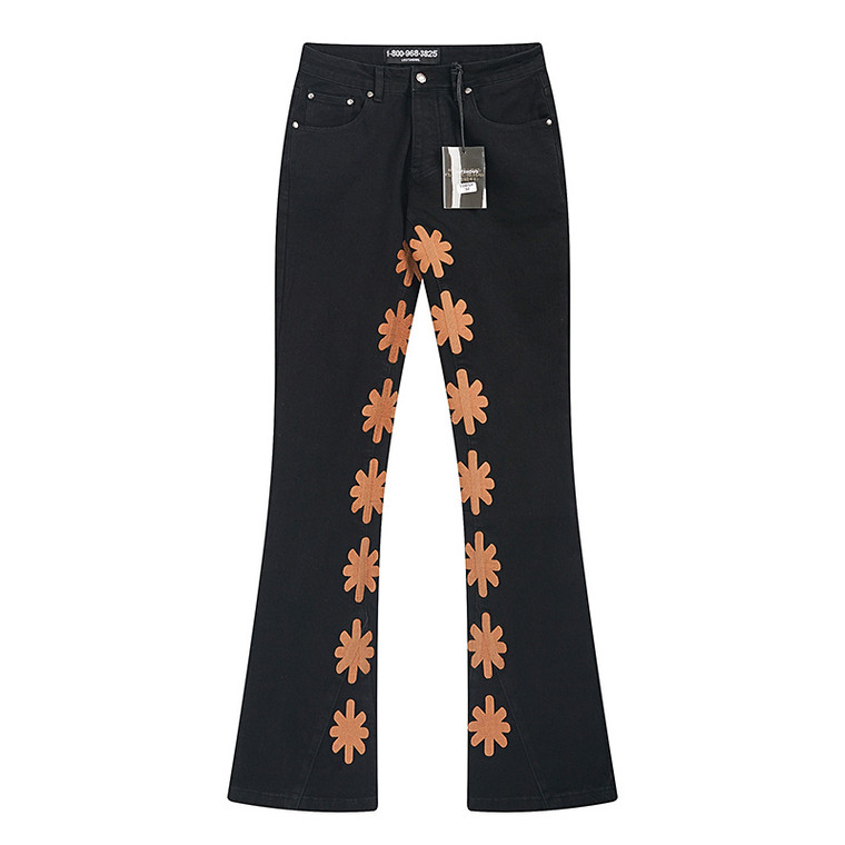 Black Flared Jeans with Orange Cross Appliqué